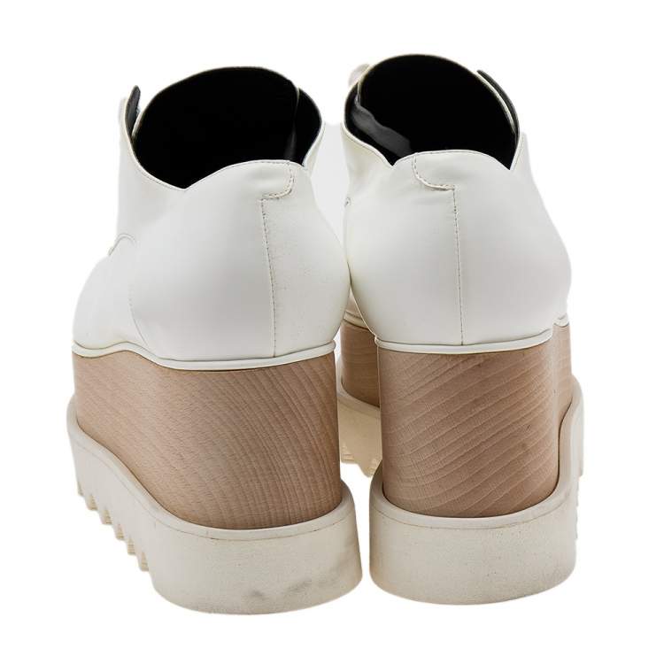 مملوكة مسبقًا Stella McCartney White Faux Leather Elyse Platforms Lace Up Sneakers Size 38