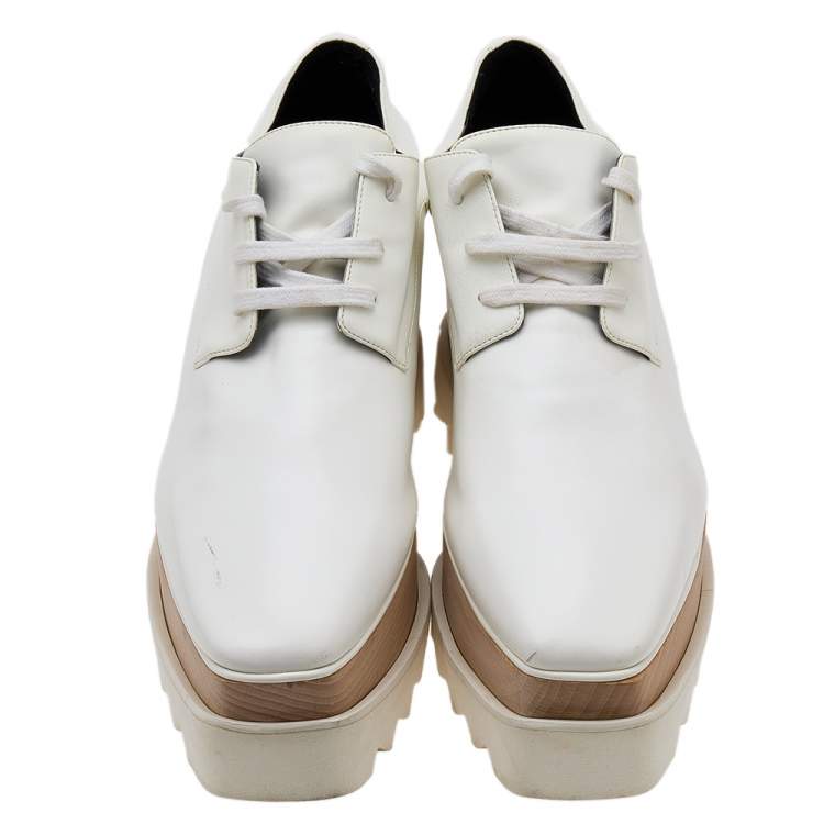 مملوكة مسبقًا Stella McCartney White Faux Leather Elyse Platforms Lace Up Sneakers Size 38