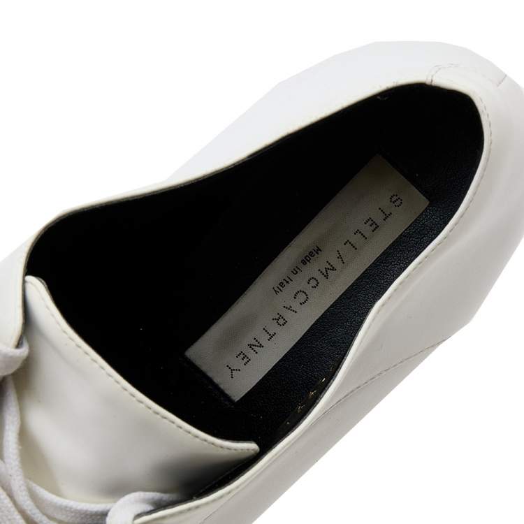 مملوكة مسبقًا Stella McCartney White Faux Leather Elyse Platforms Lace Up Sneakers Size 38