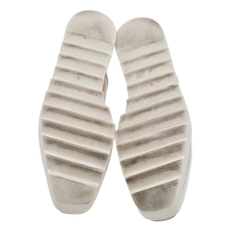 مملوكة مسبقًا Stella McCartney White Faux Leather Elyse Platforms Lace Up Sneakers Size 38