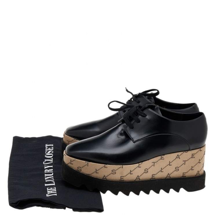 مملوكة مسبقًا Stella McCartney Black/Beige Faux Leather Monogram Elyse Platform Derby Sneakers Size 38