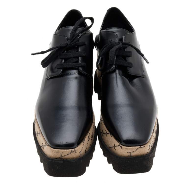 مملوكة مسبقًا Stella McCartney Black/Beige Faux Leather Monogram Elyse Platform Derby Sneakers Size 38