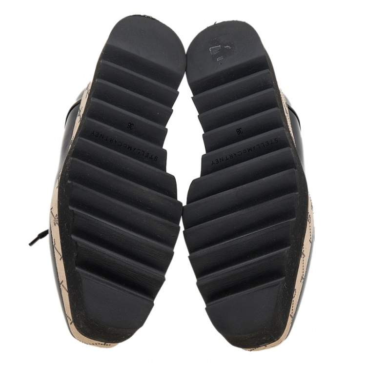 مملوكة مسبقًا Stella McCartney Black/Beige Faux Leather Monogram Elyse Platform Derby Sneakers Size 38
