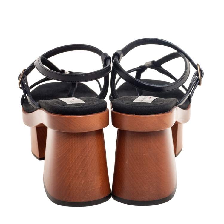 Pre Owned Stella McCartney Black Faux Leather Wooden Platform Sandals Size 39