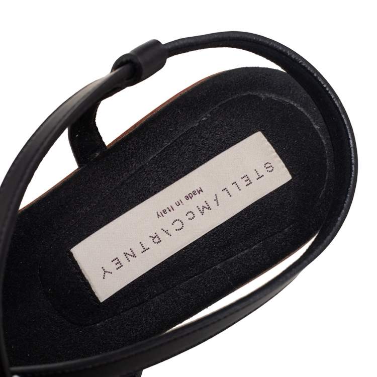 Pre Owned Stella McCartney Black Faux Leather Wooden Platform Sandals Size 39