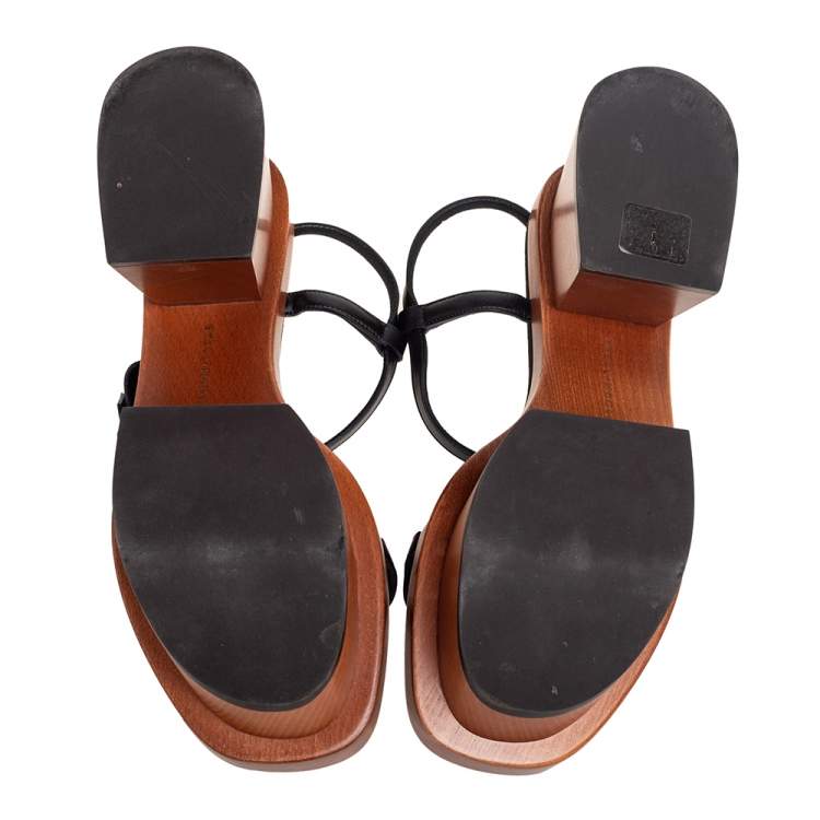 Pre Owned Stella McCartney Black Faux Leather Wooden Platform Sandals Size 39
