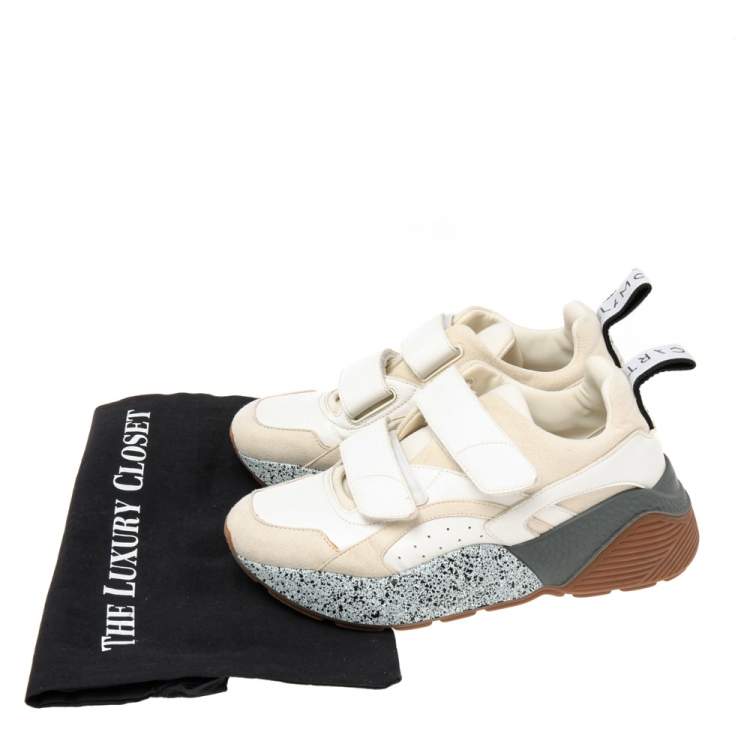 Pre Owned Stella McCartney White Faux Suede And Faux Leather Eclypse Velcro Strap Sneakers Size 38