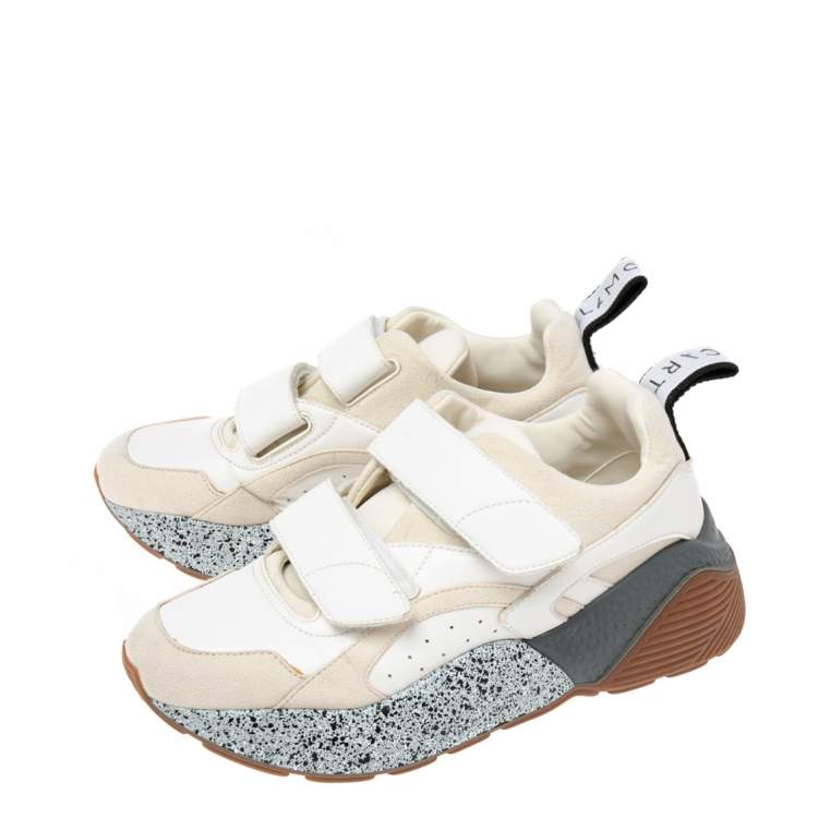 Pre Owned Stella McCartney White Faux Suede And Faux Leather Eclypse Velcro Strap Sneakers Size 38