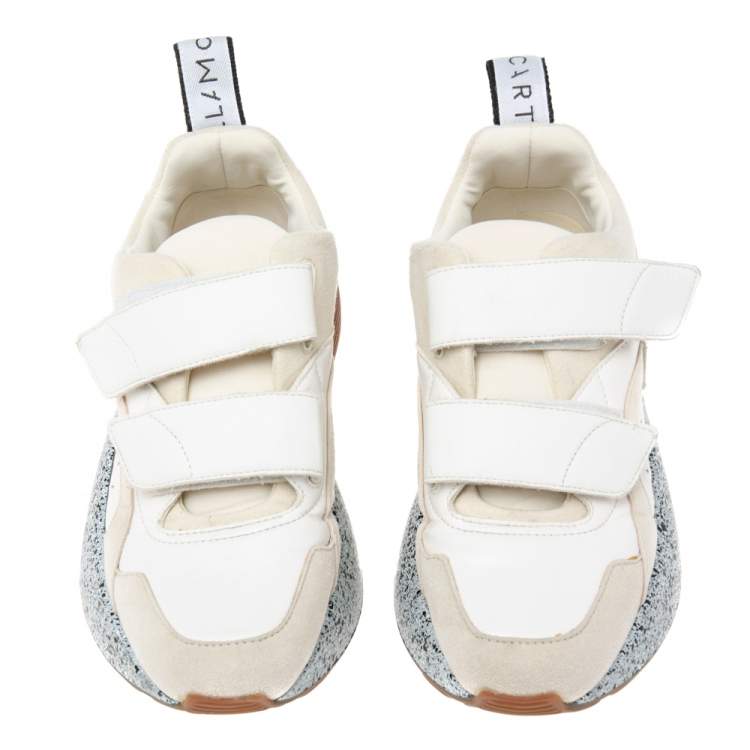 Pre Owned Stella McCartney White Faux Suede And Faux Leather Eclypse Velcro Strap Sneakers Size 38