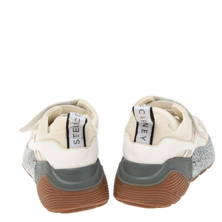 Pre Owned Stella McCartney White Faux Suede And Faux Leather Eclypse Velcro Strap Sneakers Size 38