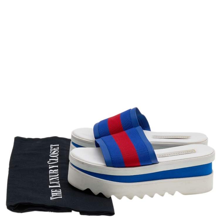 Pre Owned Stella McCartney Blue Faux Leather And Fabric Platform Slides Sandals Size 36