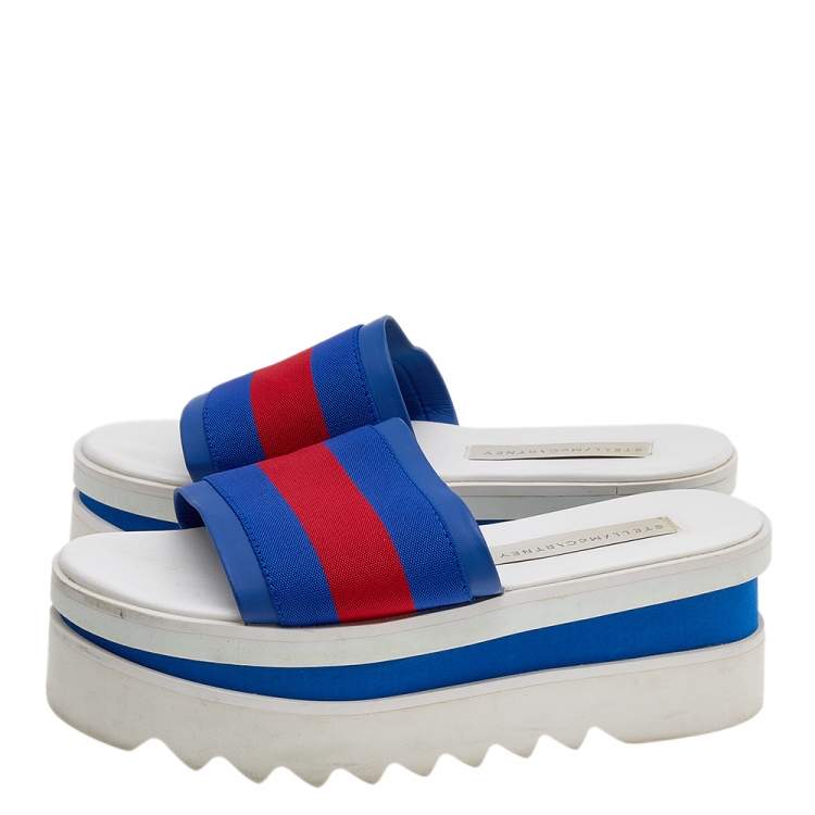 Pre Owned Stella McCartney Blue Faux Leather And Fabric Platform Slides Sandals Size 36