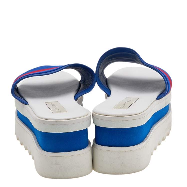 Pre Owned Stella McCartney Blue Faux Leather And Fabric Platform Slides Sandals Size 36