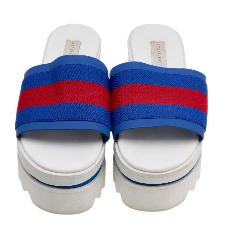 Pre Owned Stella McCartney Blue Faux Leather And Fabric Platform Slides Sandals Size 36