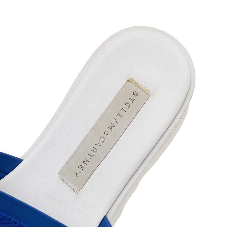 Pre Owned Stella McCartney Blue Faux Leather And Fabric Platform Slides Sandals Size 36