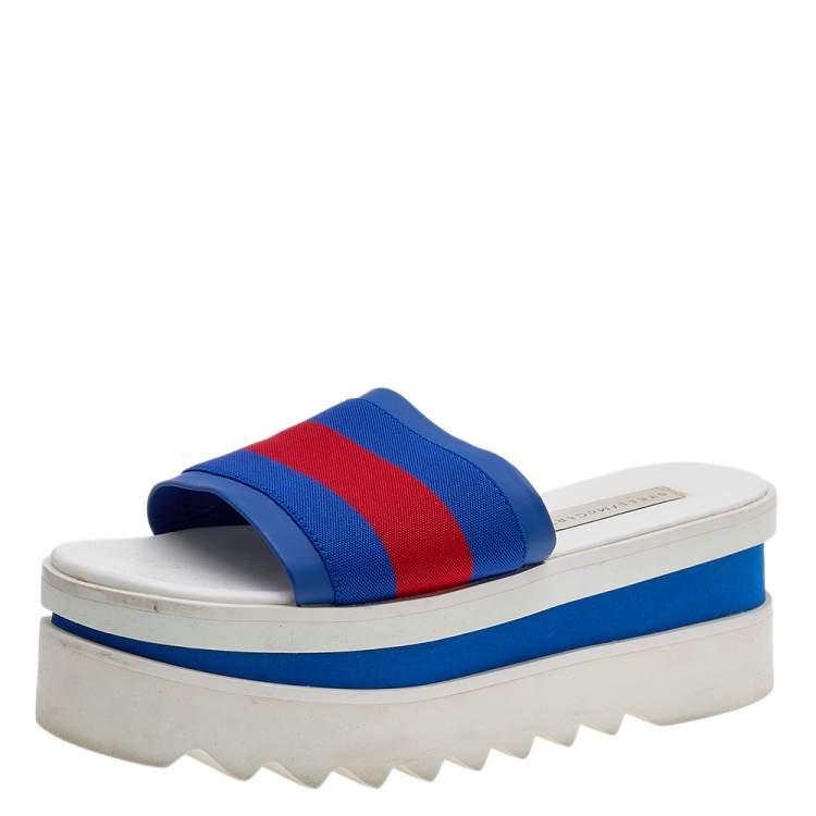 Pre Owned Stella McCartney Blue Faux Leather And Fabric Platform Slides Sandals Size 36