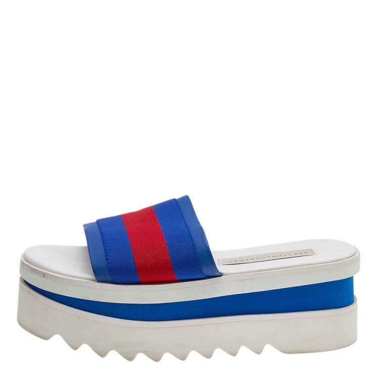 Pre Owned Stella McCartney Blue Faux Leather And Fabric Platform Slides Sandals Size 36
