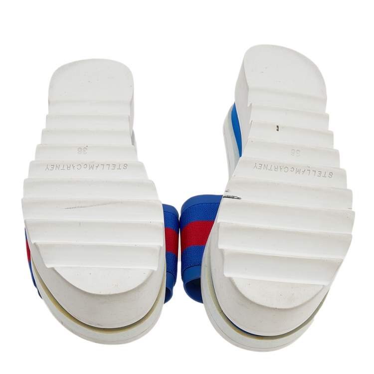 Pre Owned Stella McCartney Blue Faux Leather And Fabric Platform Slides Sandals Size 36
