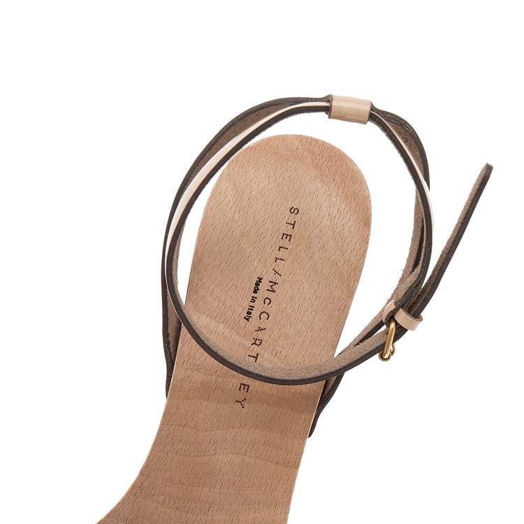 Pre Owned Stella McCartney Beige Faux Patent Leather Linda Wedge Sandals Size 40