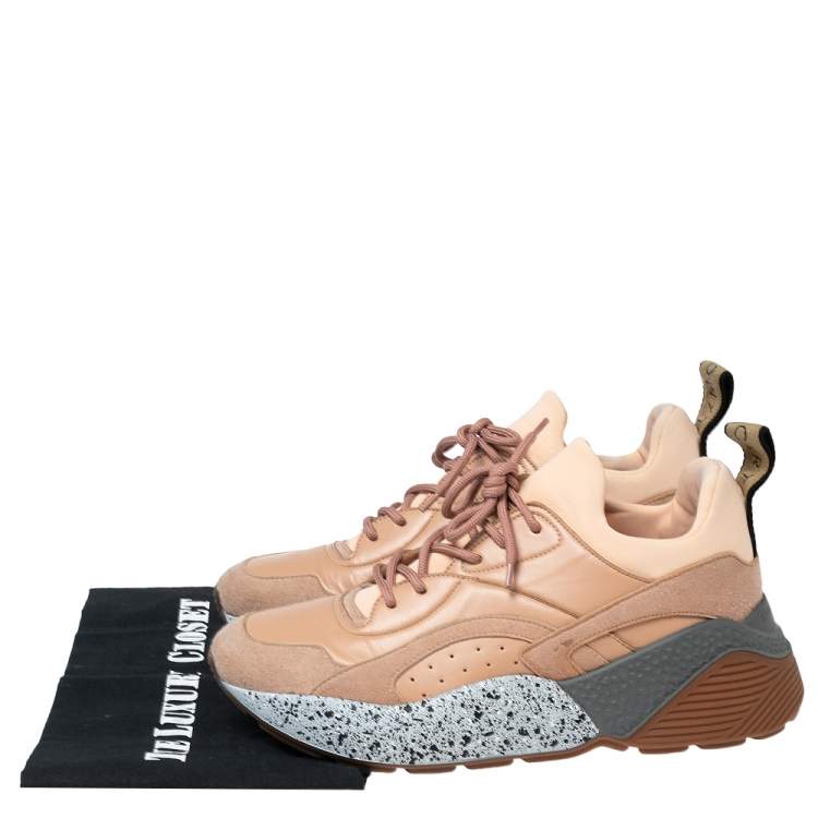 Pre Owned Stella McCartney Beige Faux Suede And Faux Leather Eclypse Low Top Sneakers Size 39