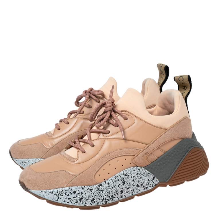 Pre Owned Stella McCartney Beige Faux Suede And Faux Leather Eclypse Low Top Sneakers Size 39