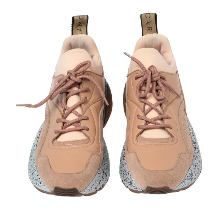Pre Owned Stella McCartney Beige Faux Suede And Faux Leather Eclypse Low Top Sneakers Size 39
