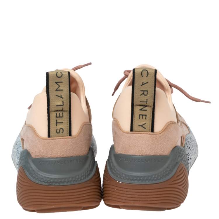 Pre Owned Stella McCartney Beige Faux Suede And Faux Leather Eclypse Low Top Sneakers Size 39