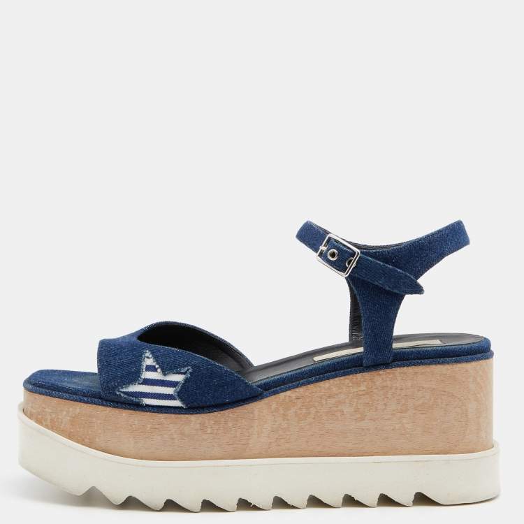 Stella McCartney Blue Denim Elyse Platform Ankle Strap Sandals
