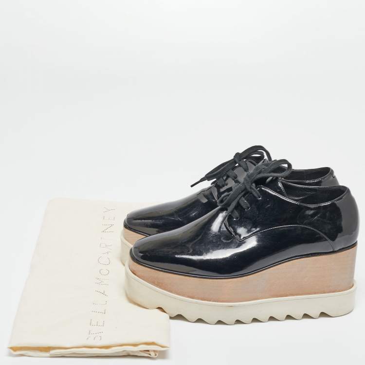 مملوكة مسبقًا Stella McCartney Black Faux Patent Leather Elyse Platform Derby Sneakers Size 36
