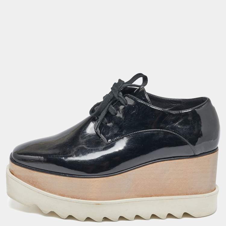 مملوكة مسبقًا Stella McCartney Black Faux Patent Leather Elyse Platform Derby Sneakers Size 36