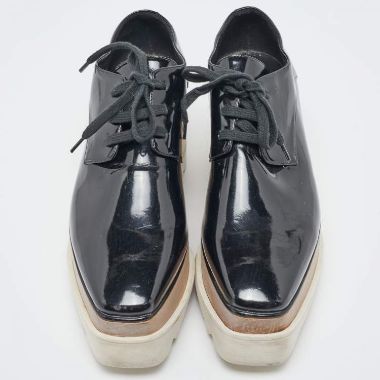 مملوكة مسبقًا Stella McCartney Black Faux Patent Leather Elyse Platform Derby Sneakers Size 36