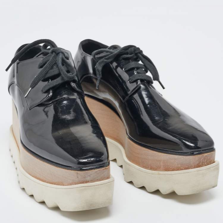 مملوكة مسبقًا Stella McCartney Black Faux Patent Leather Elyse Platform Derby Sneakers Size 36