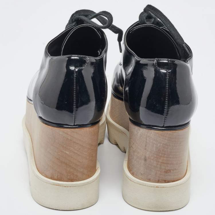 مملوكة مسبقًا Stella McCartney Black Faux Patent Leather Elyse Platform Derby Sneakers Size 36