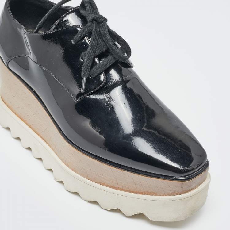 مملوكة مسبقًا Stella McCartney Black Faux Patent Leather Elyse Platform Derby Sneakers Size 36