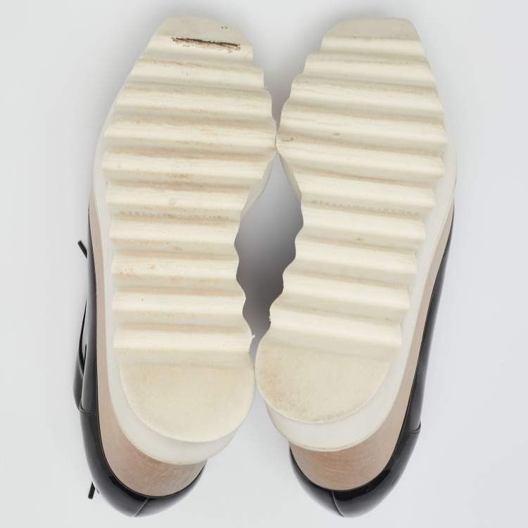 مملوكة مسبقًا Stella McCartney Black Faux Patent Leather Elyse Platform Derby Sneakers Size 36