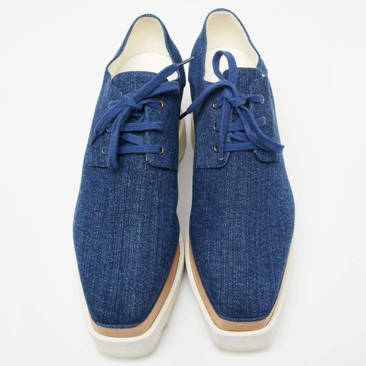 Pre Owned Stella McCartney Blue Denim Elyse Platform Derby Sneakers Size 38