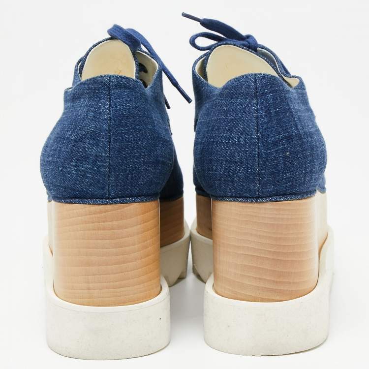 Pre Owned Stella McCartney Blue Denim Elyse Platform Derby Sneakers Size 38