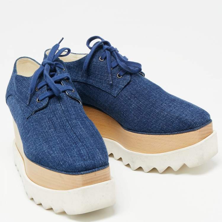 Pre Owned Stella McCartney Blue Denim Elyse Platform Derby Sneakers Size 38