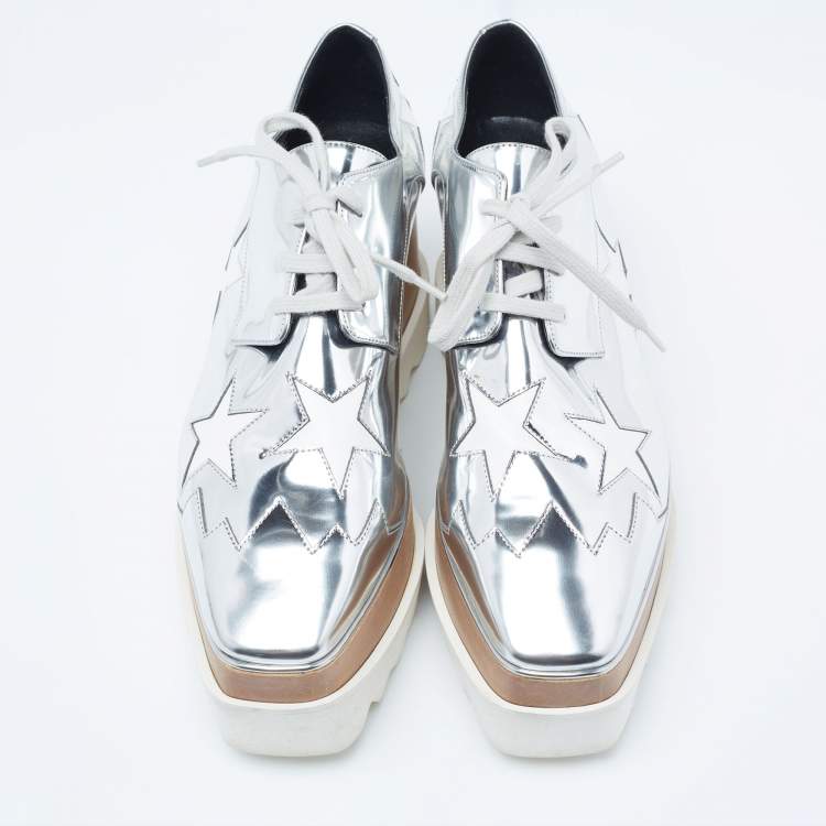 Pre Owned Stella McCartney Silver Faux Leather  Elyse Star Sneakers Size 38