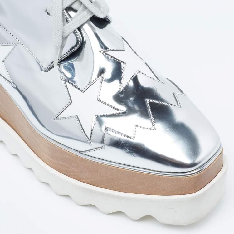 Pre Owned Stella McCartney Silver Faux Leather  Elyse Star Sneakers Size 38