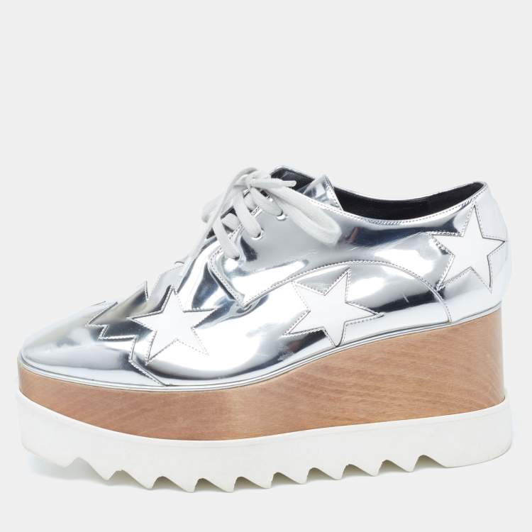 Pre Owned Stella McCartney Silver Faux Leather  Elyse Star Sneakers Size 38
