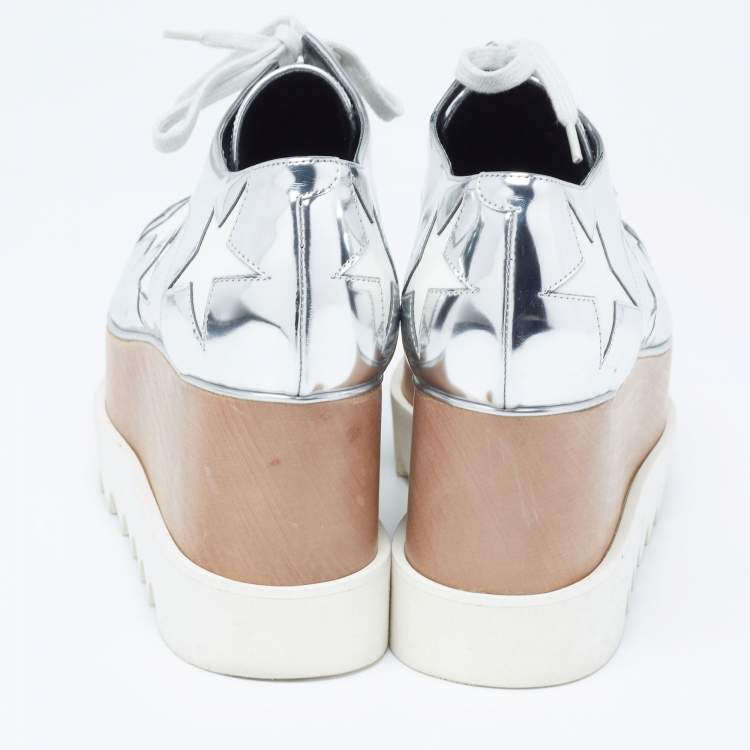 Pre Owned Stella McCartney Silver Faux Leather  Elyse Star Sneakers Size 38