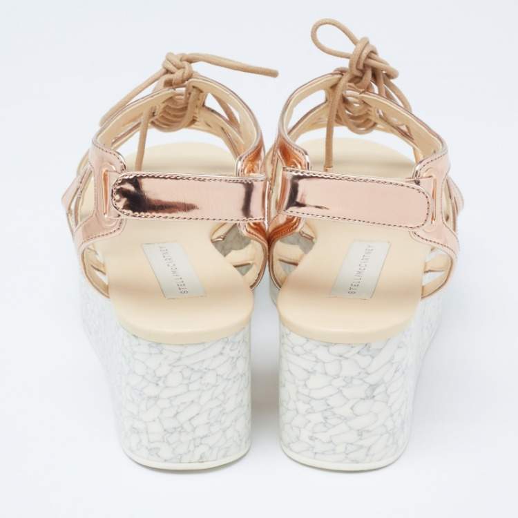 Pre Owned Stella McCartney Metallic Bronze Faux Patent Leather Hackney Platform Sandals Size 36