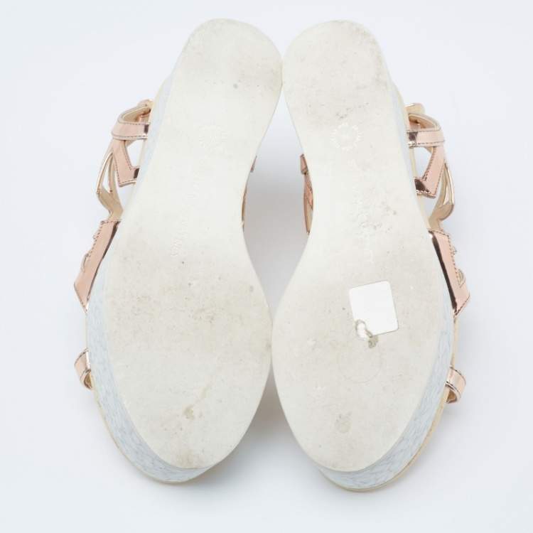 Pre Owned Stella McCartney Metallic Bronze Faux Patent Leather Hackney Platform Sandals Size 36