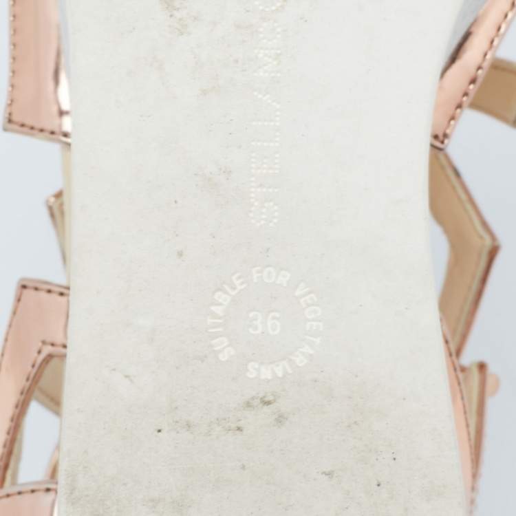 Pre Owned Stella McCartney Metallic Bronze Faux Patent Leather Hackney Platform Sandals Size 36