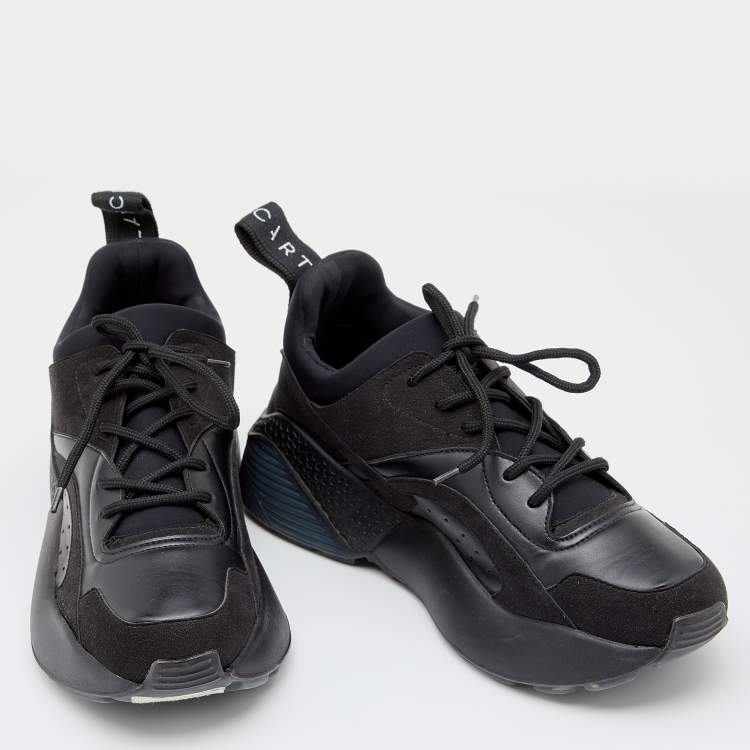 Pre Owned Stella McCartney Black Neoprene, Faux Leather and Faux Suede Eclypse Chunky Sneakers Size 38