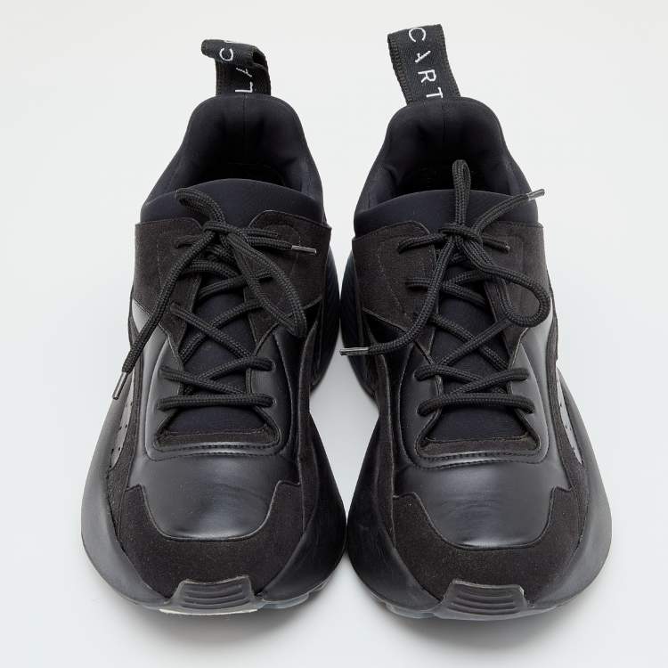 Pre Owned Stella McCartney Black Neoprene, Faux Leather and Faux Suede Eclypse Chunky Sneakers Size 38
