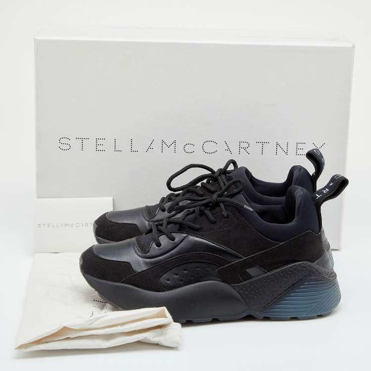 Pre Owned Stella McCartney Black Neoprene, Faux Leather and Faux Suede Eclypse Chunky Sneakers Size 38