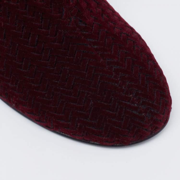Pre Owned Stella McCartney Burgundy Woven Velvet Block Heel Ankle Heel Boots Size 40