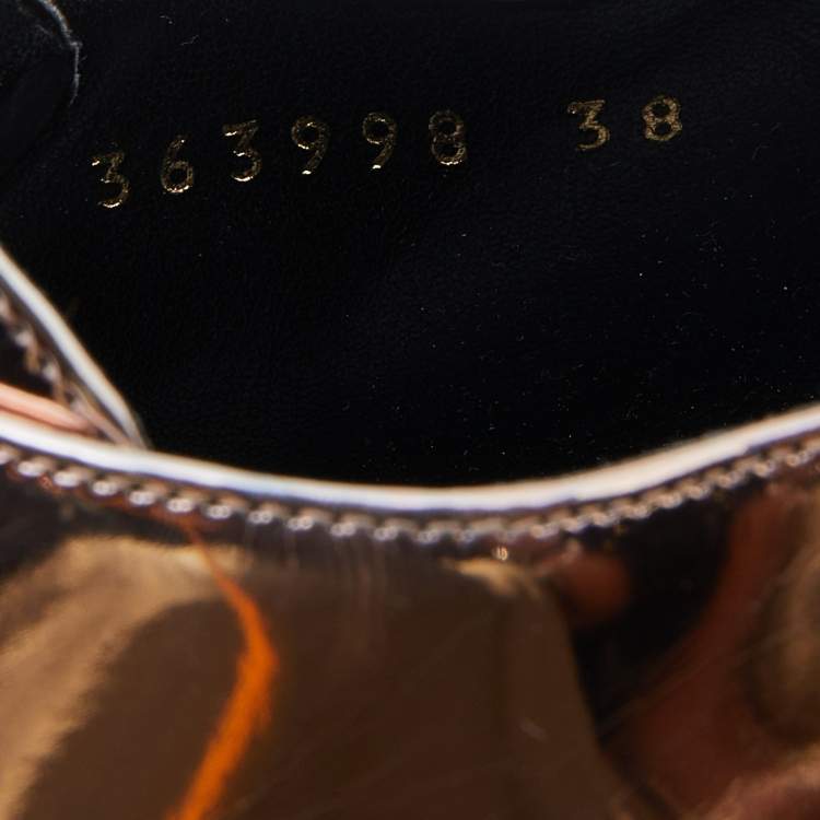 Pre Owned Stella McCartney Metallic Rose Gold Faux Patent Leather Elyse Star Platform Lace Up Sneakers Size 38
